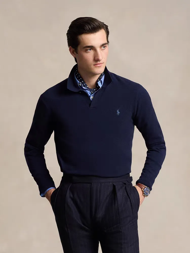 P260 Ralph Lauren lapel V-neck sweater Color: black gray royal blue Size: S-XXL 1:1 same style, model number (RL18774)